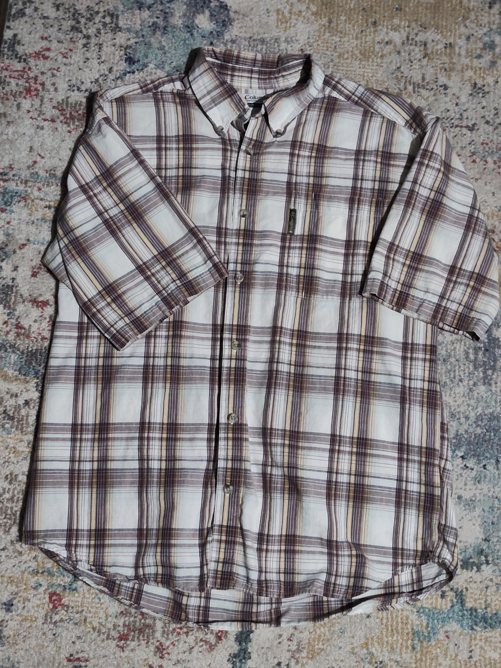 Mens Columbia Brown Plaid Short-Sleeve Button-Down Shirt